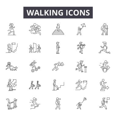 Walking line icons, signs set, vector. Walking outline concept, illustration: man,pictogram,walk,traffic,road clipart