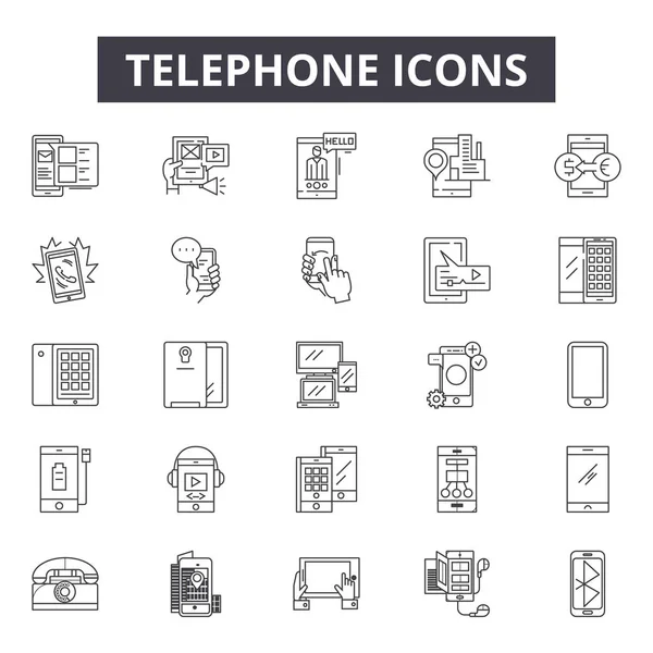 Symbole für Telefonleitungen, Zeichen gesetzt, Vektor. Telefonskizzenkonzept, Illustration: Telefon, Telefon, Kommunikation, Anruf, Support, Handy, Kontakt — Stockvektor