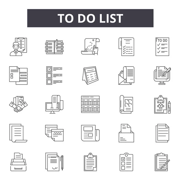 To do list line icons, signs set, vector. To do list outline concept, illustration: list,business,note,office,checklist,check,paper — Stock Vector