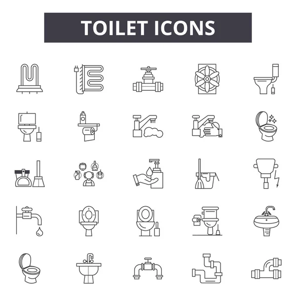 Toilet lijn iconen, borden set, Vector. Toilet overzicht concept, illustratie: WC, badkamer, WC, toilet, vrouw — Stockvector