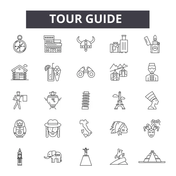 Icone delle linee guida, segnaletica, vettore. Concetto guida turistica, illustrazione: guida, tour, viaggi, turismo, vacanza, turista — Vettoriale Stock