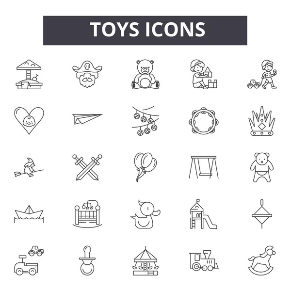 Toys line icons, signs set, vector. Toys outline concept, illustration: car,bear,ball,toy,game,child,play,teddy,collection — Stock Vector