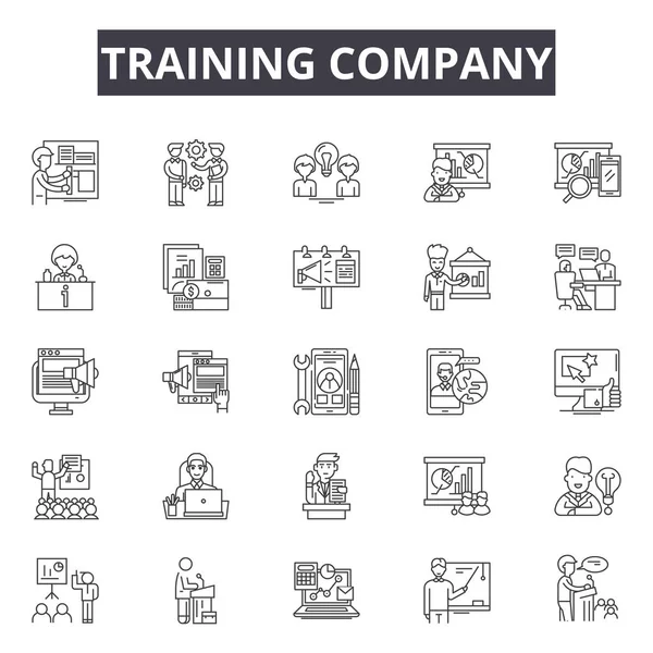 Training line icons, signs set, vector. Training outline concept, illustration: training,seminar,lecture,business,teacher,presentation,person — Stockvector