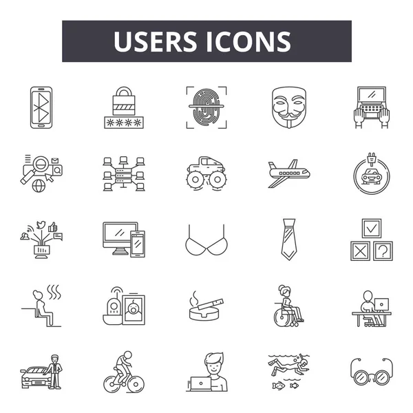 Felhasználók vonal ikonok, jelek készlet, vektor. Felhasználók vázlatfogalom, illusztráció: felhasználó, személy, üzlet, Silhouette, avatar, emberek — Stock Vector