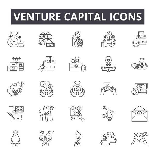 Iconos de línea de capital de riesgo, conjunto de signos, vector. Concepto de esquema de capital riesgo, ilustración: negocio, capital, riesgo, concepto, startup, inversión, inicio — Vector de stock