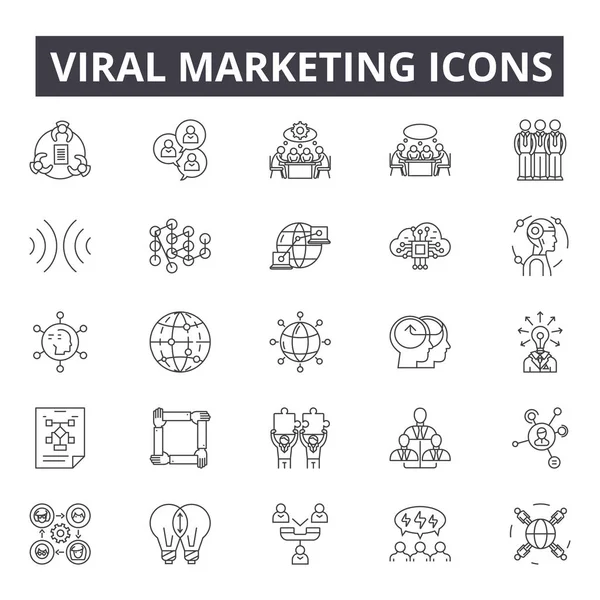 Iconos de línea de marketing viral, conjunto de signos, vector. Concepto de esquema de marketing viral, ilustración: marketing, seo, red, viral, web, negocios, social, internet, medios de comunicación — Vector de stock