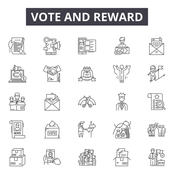 Votar y recompensar iconos de línea, signos establecidos, vector. Voto y recompensa esquema concepto, ilustración: éxito, premio, premio, recompensa, voto, estrella, ganador, victoria — Vector de stock