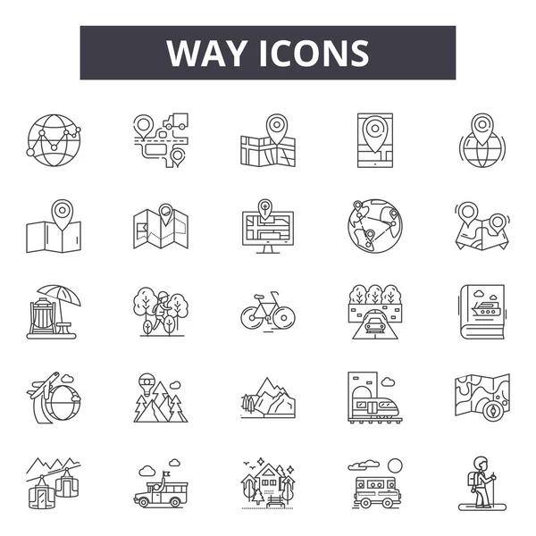 Way line icons, signs set, vector. Way outline concept, illustration: way,direction,arrow,street,path — Stock Vector