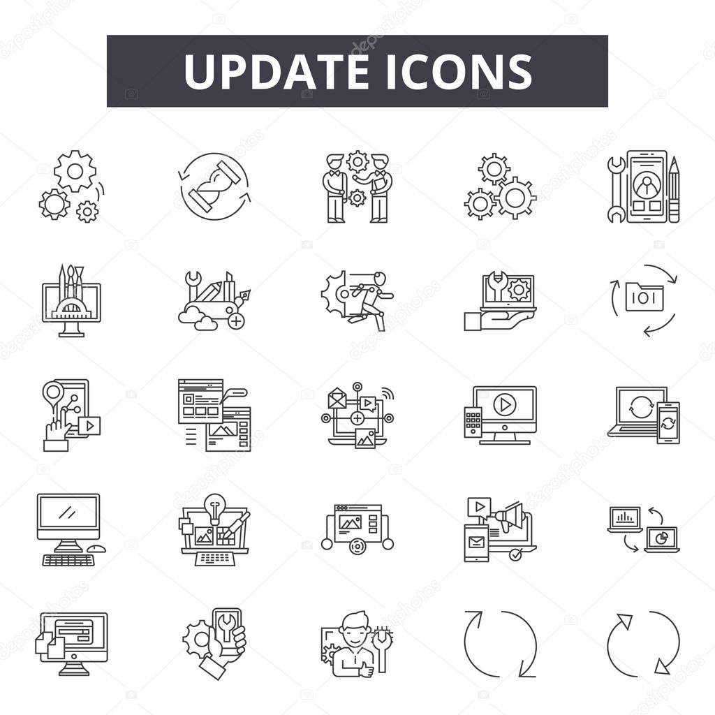 Update line icons, signs set, vector. Update outline concept, illustration: update,arrow,reload,circle,element,button