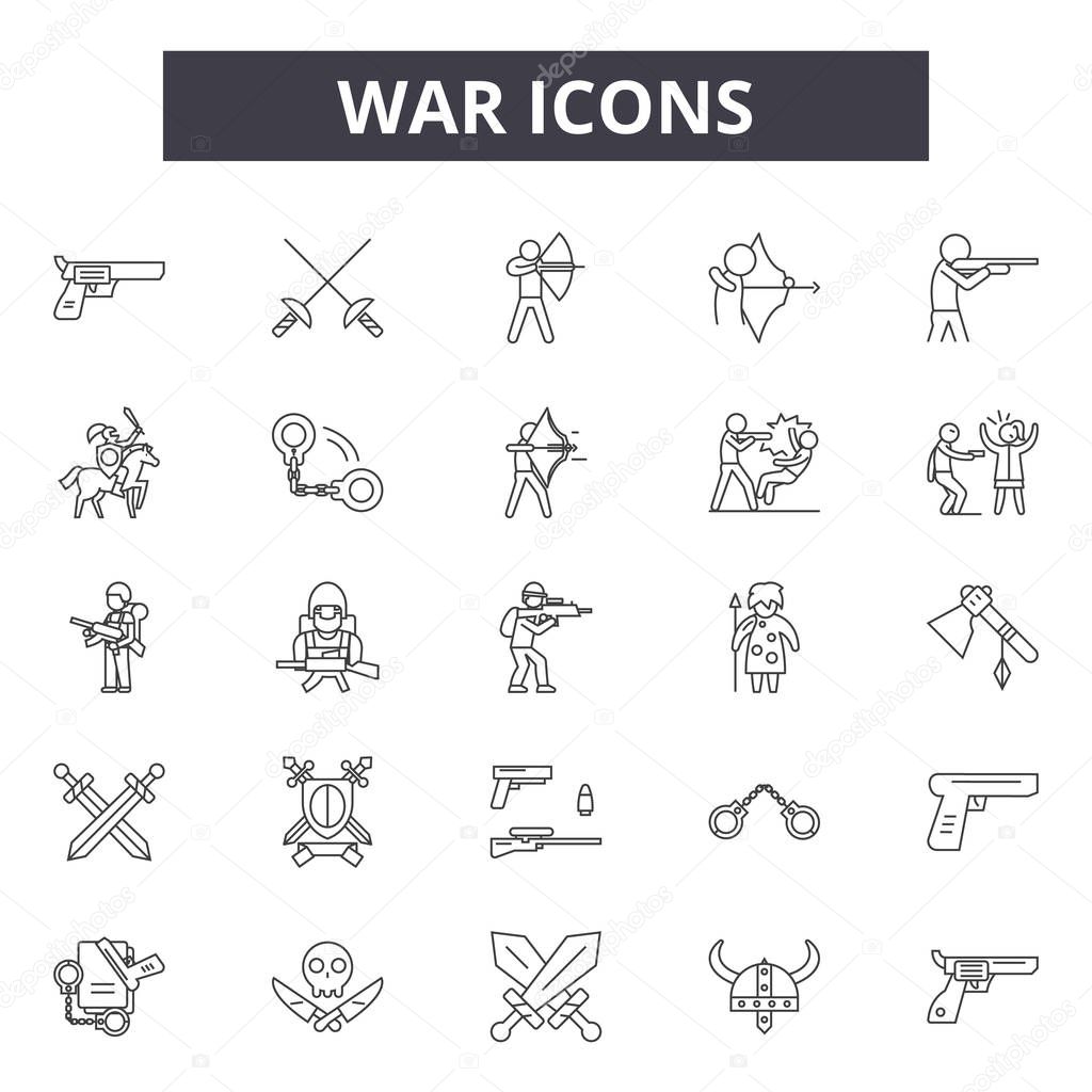 War line icons, signs set, vector. War outline concept, illustration: star,space,war,jedi,black,power