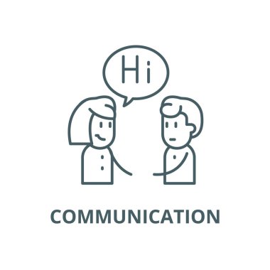 Kız bir adam vektör çizgi simgesi, doğrusal kavram, anahat işareti, sembol ile iletişim kurar