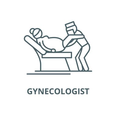 Jinekolog vektör çizgi simgesi, doğrusal kavram, anahat işareti, sembol