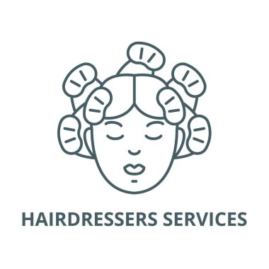 Kuaför hizmetleri vektör satırı simgesi, doğrusal kavram, anahat işareti, sembol