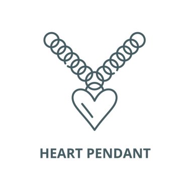 Kalp kolye vektör çizgi simgesi, doğrusal kavram, anahat işareti, sembol