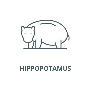 Hippopotamus vektör çizgi simgesi, doğrusal kavram, anahat işareti, sembol