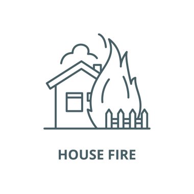 Ev yangın vektör hattı simgesi, doğrusal kavram, anahat işareti, sembol