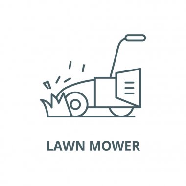 Çim biçme makinesi vektör çizgi simgesi, doğrusal kavram, anahat işareti, sembol