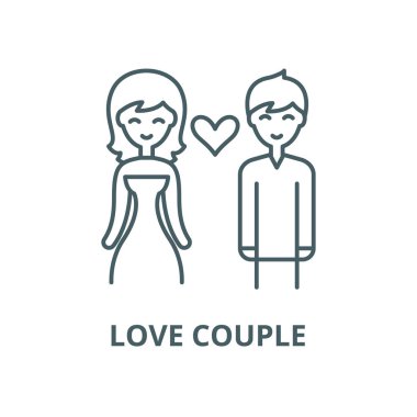 Aşk çift vektör çizgi simgesi, doğrusal kavram, anahat işareti, sembol