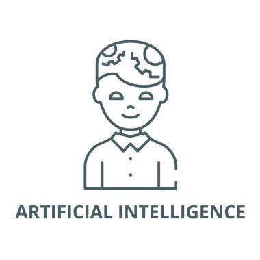 Yapay zeka vektör çizgi simgesi, doğrusal kavram, anahat işareti, sembol ile Adam