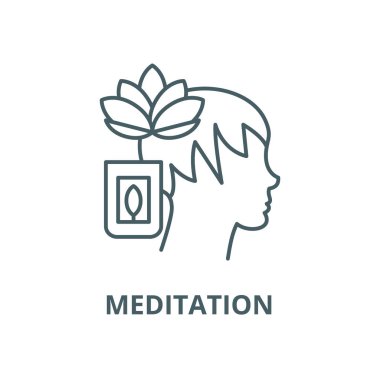 Meditasyon vektör çizgisi simgesi, doğrusal kavram, anahat işareti, sembol