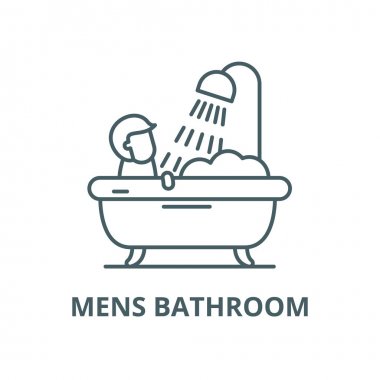Erkek banyo vektör çizgi simgesi, doğrusal kavram, anahat işareti, sembol