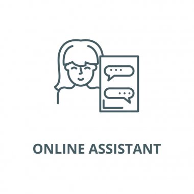 Çevrimiçi yardımcı vektör satırı simgesi, doğrusal kavram, anahat işareti, sembol