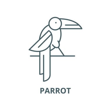 Papağan vektör çizgi simgesi, doğrusal kavram, anahat işareti, sembol