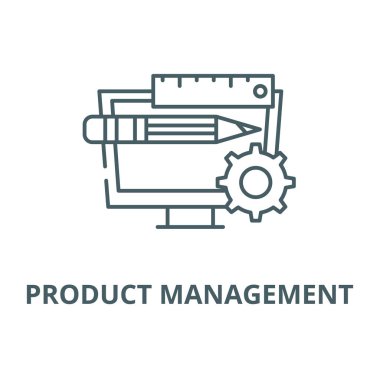 Ürün yönetimi vektör çizgi simgesi, doğrusal kavram, anahat işareti, sembol