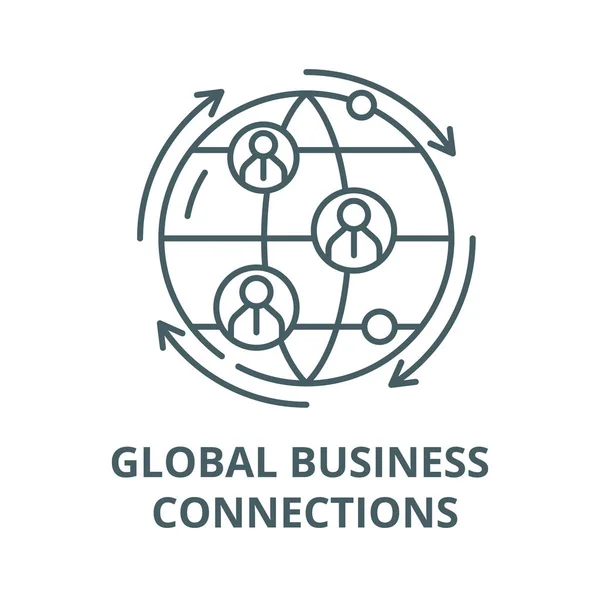 Global Business Connections vector lijn icoon, lineair concept, omtrek teken, symbool — Stockvector