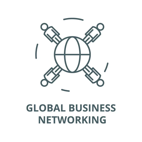 Global iş ağı vektör çizgisi simgesi, doğrusal kavram, anahat işareti, sembol — Stok Vektör