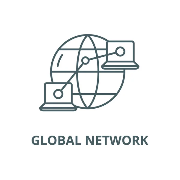 グローバルネットワークベクトルラインアイコン、線形概念、アウトライン記号、記号 — ストックベクタ