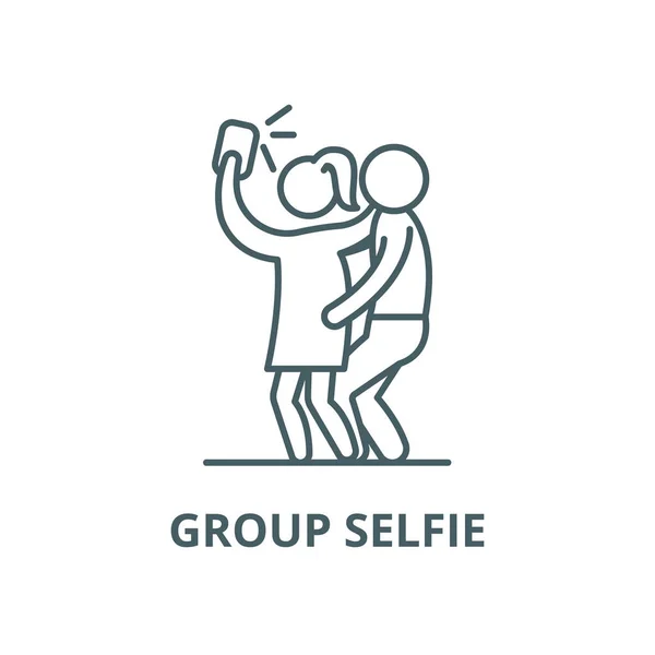 Grup selfie vektör çizgisi simgesi, doğrusal kavram, anahat işareti, sembol — Stok Vektör