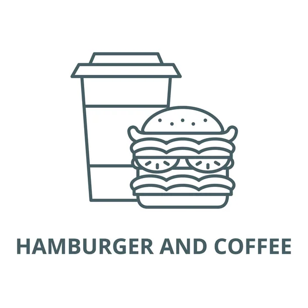 Hambúrguer e café vetor ícone de linha, conceito linear, sinal de contorno, símbolo — Vetor de Stock