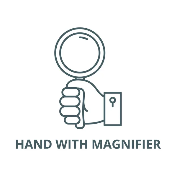 Hand with magnifier vector line icon, linear concept, outline sign, symbol — Stock Vector