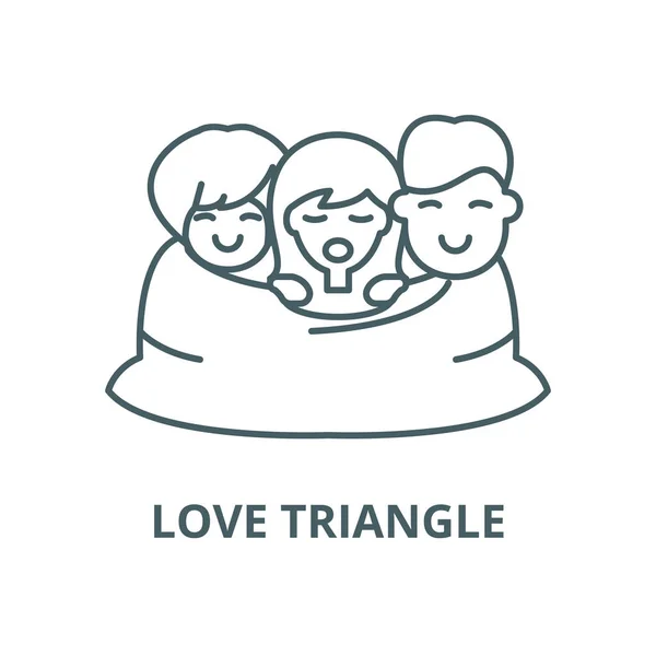 Icona della linea vettoriale del triangolo dell'amore, concetto lineare, segno di contorno, simbolo — Vettoriale Stock