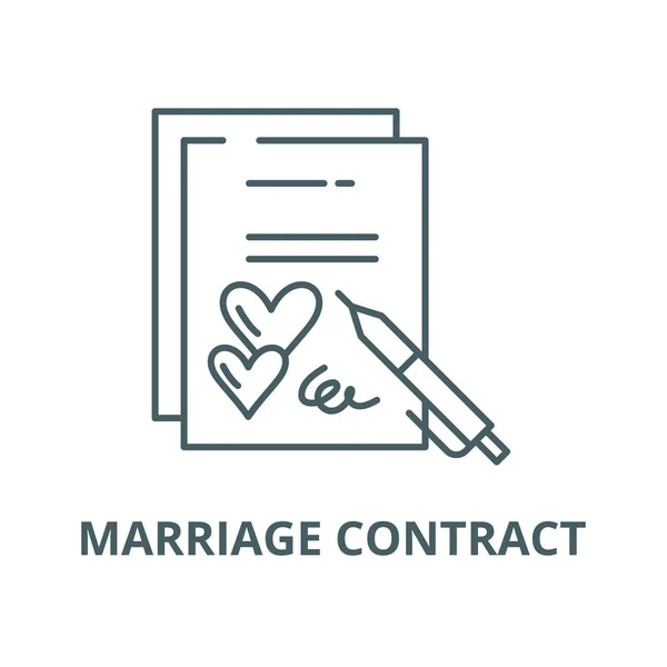 Icône de ligne vectorielle de contrat de mariage, concept linéaire, signe de contour, symbole — Image vectorielle