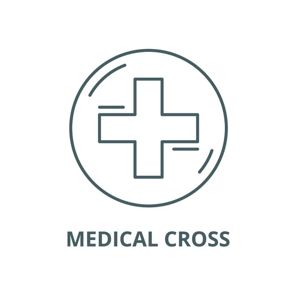 医療クロスベクトルラインアイコン、線形概念、アウトライン記号、記号 — ストックベクタ