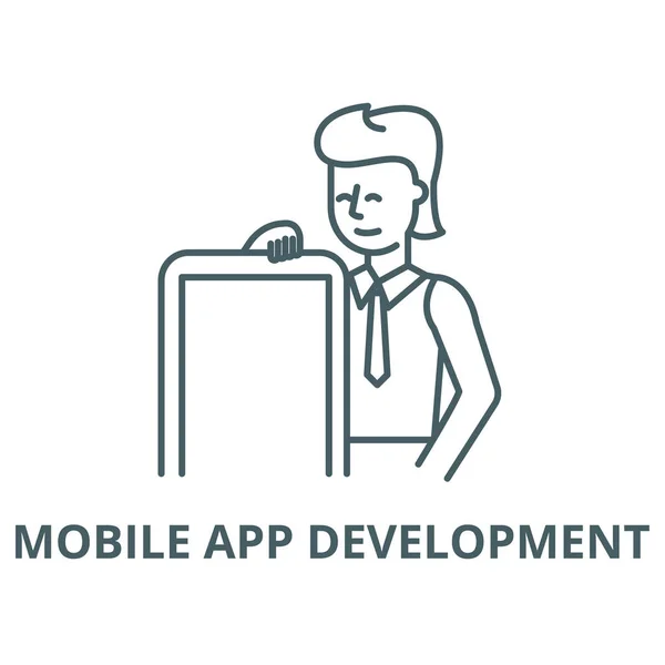 Icona della linea vettoriale di sviluppo app mobile, concetto lineare, segno di contorno, simbolo — Vettoriale Stock