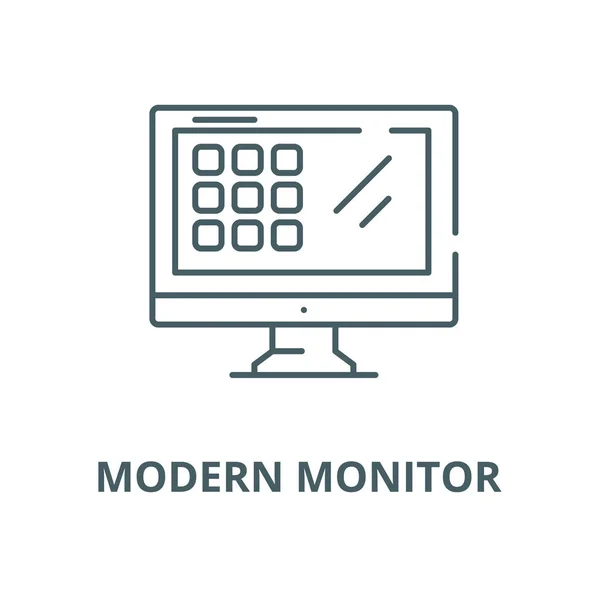 Modern Monitor vektor linje ikon, linjär koncept, kontur skylt, symbol — Stock vektor