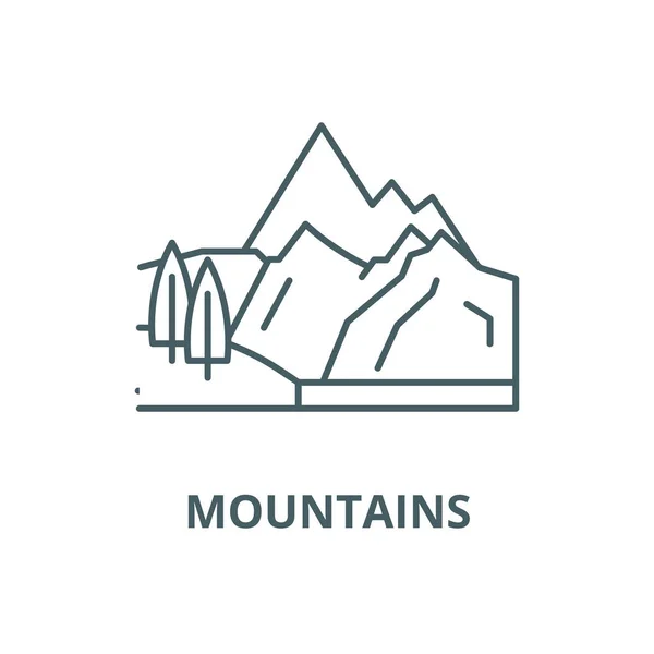 Berge Vektor Linie Symbol, lineares Konzept, Umrisszeichen, Symbol — Stockvektor