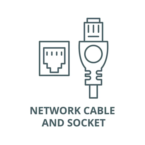 Netwerkkabel en socket vector lijn icoon, lineair concept, omtrek teken, symbool — Stockvector