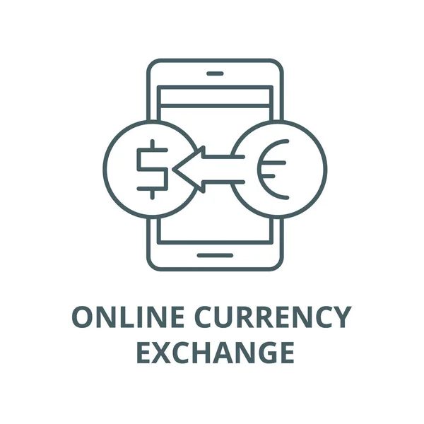 Εικονίδιο διανυσματικής γραμμής ανταλλαγής νομισμάτων σε απευθείας σύνδεση, γραμμική έννοια, πινακίδα περιγράμματος, σύμβολο — Διανυσματικό Αρχείο