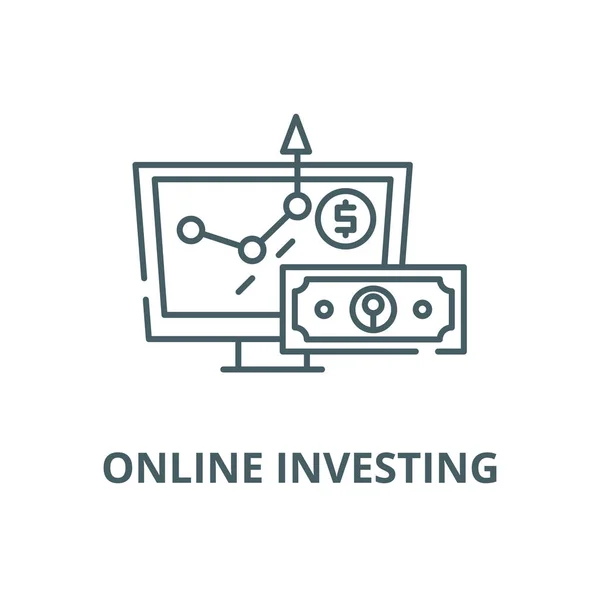 Ícone de linha vetorial de investimento on-line, conceito linear, sinal de contorno, símbolo — Vetor de Stock