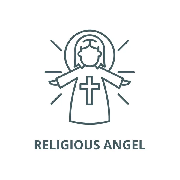 Ángel religioso vector línea icono, concepto lineal, signo de contorno, símbolo — Archivo Imágenes Vectoriales