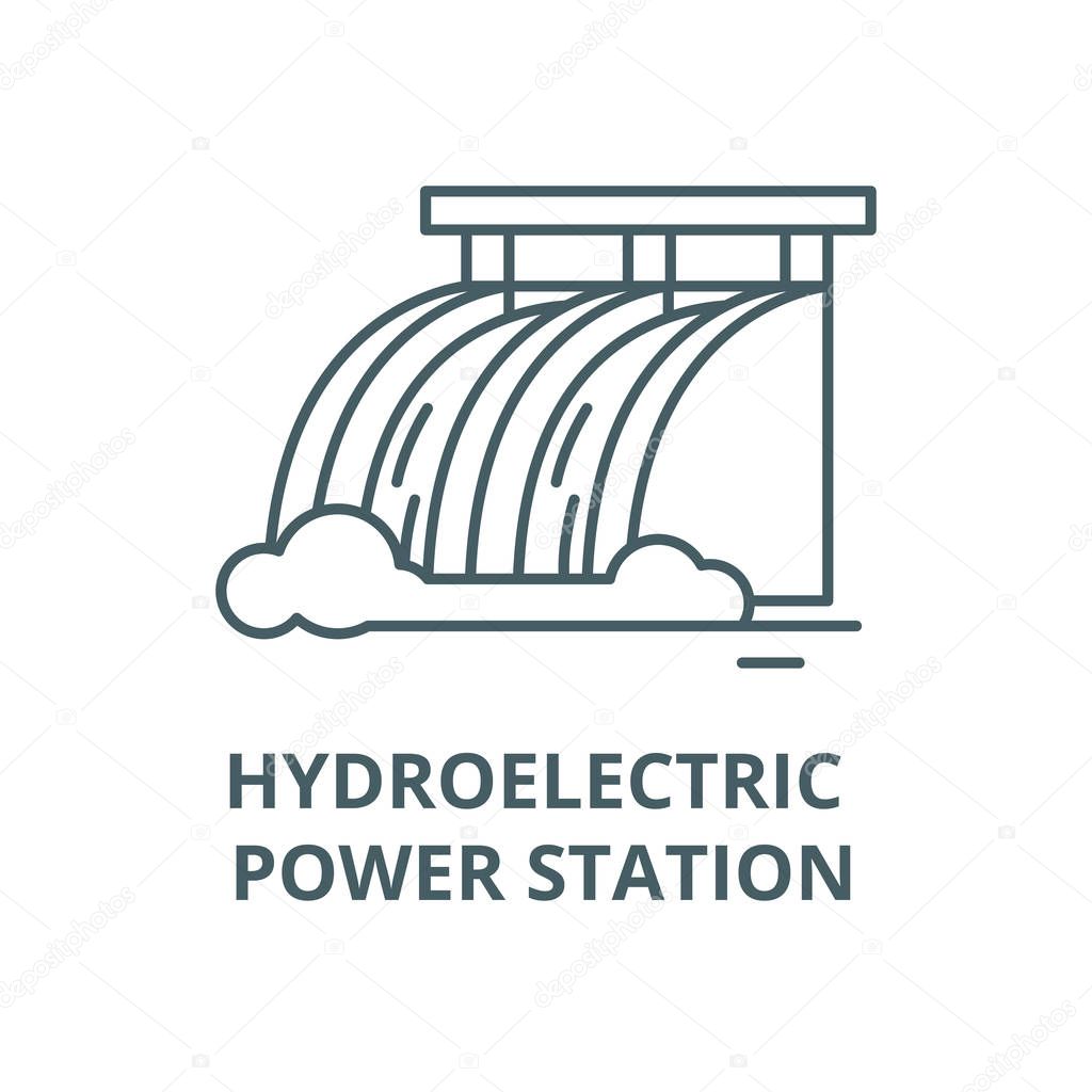 Hydroelectric power station vector line icon, linear concept, outline sign, symbol