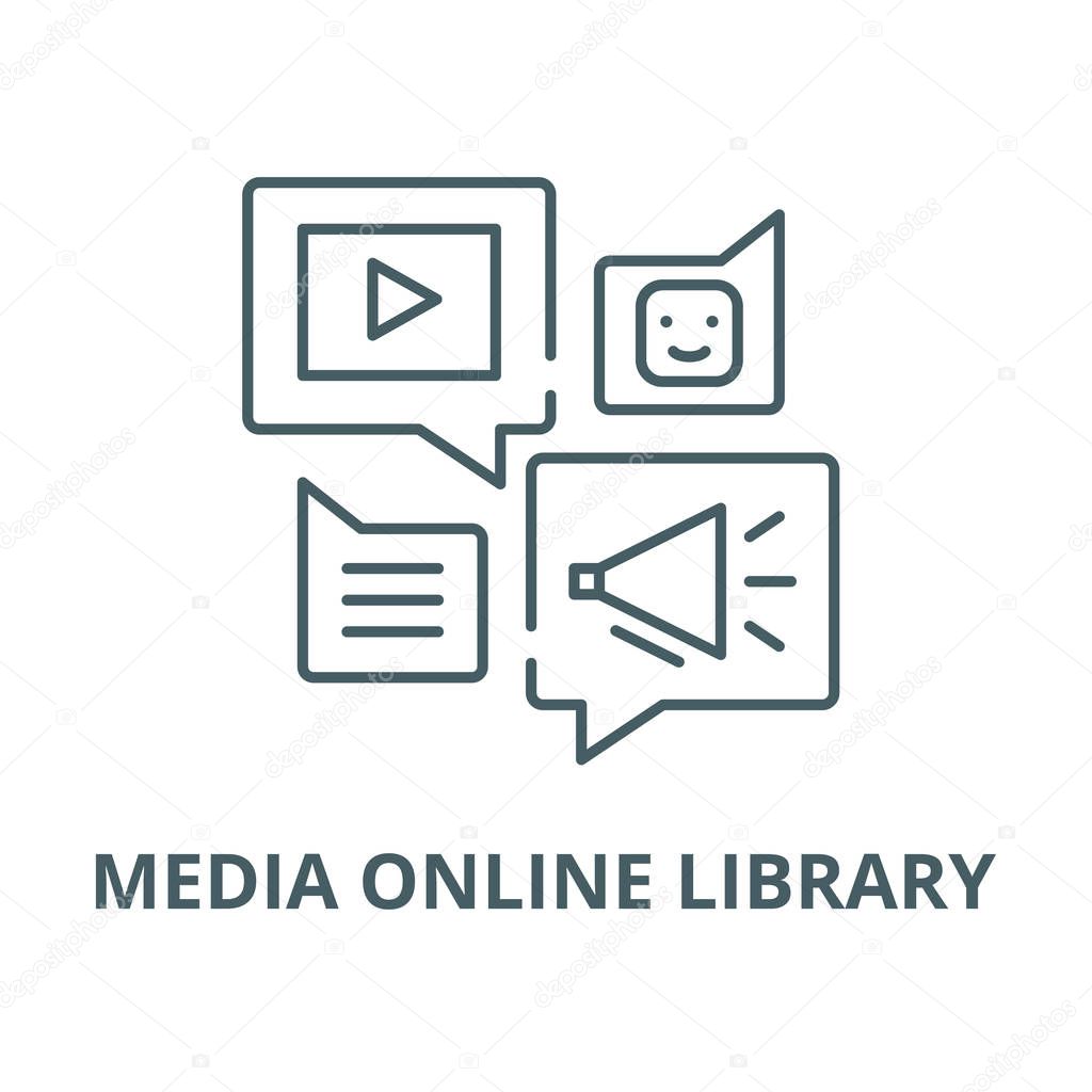 Media online library vector line icon, linear concept, outline sign, symbol