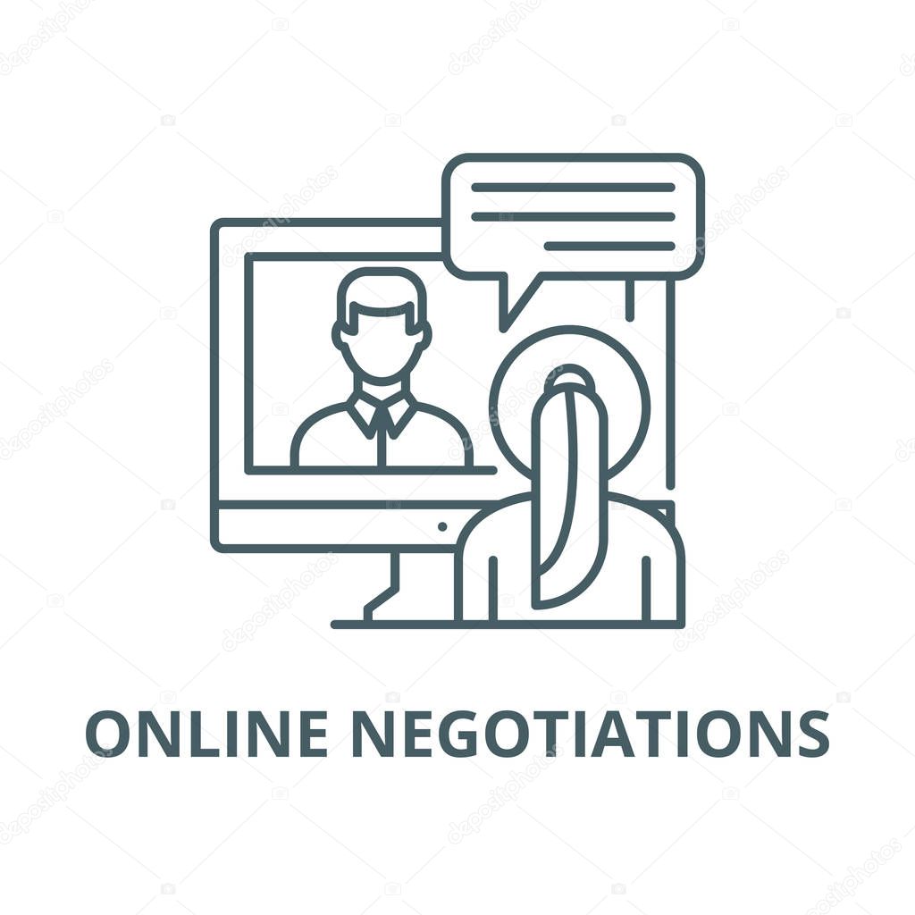 Online negotiations vector line icon, linear concept, outline sign, symbol