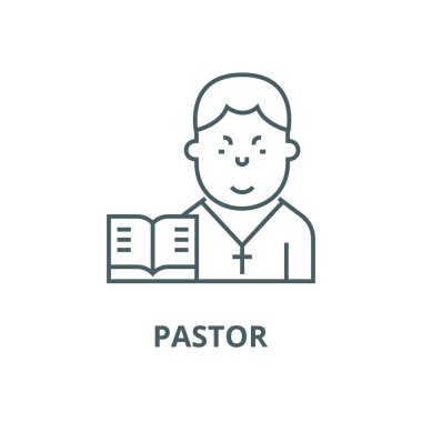 Pastor vektör çizgisi simgesi, doğrusal kavram, anahat işareti, sembol