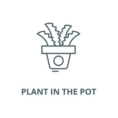 Saksıda bitki, ofis kaktüs vektör çizgi simgesi, doğrusal kavram, anahat işareti, sembol
