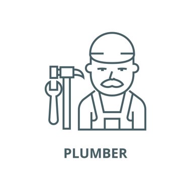 Tesisatçı vektör çizgisi simgesi, doğrusal kavram, anahat işareti, sembol